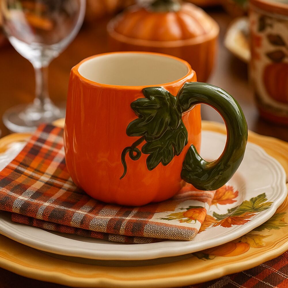 Pumpkin Coffee Mug Set of 4 | 12 oz | Fall Ceramic Hot Cocoa Cups - Picture 3 of 6